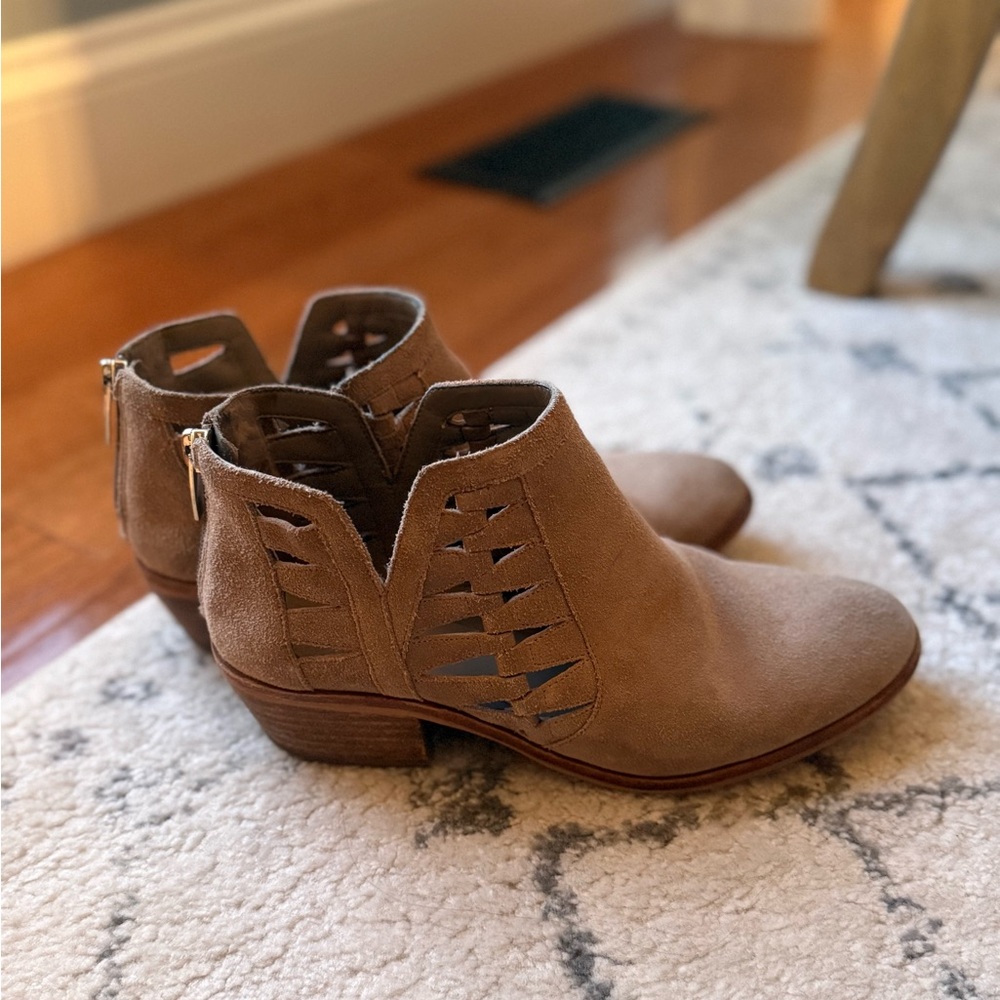 Vince Camuto Cutout Tan Ankle Booties